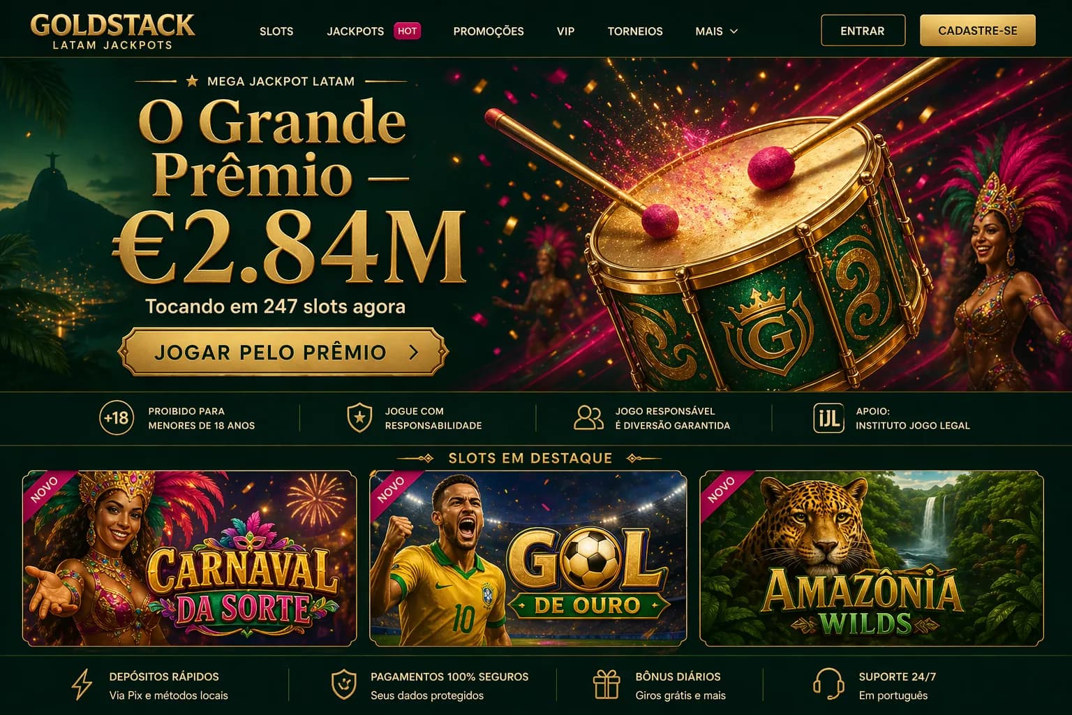 Brazil · O Grande Prêmio R$ 15.7M · Samba magenta, CGU mark, WhatsApp CTA