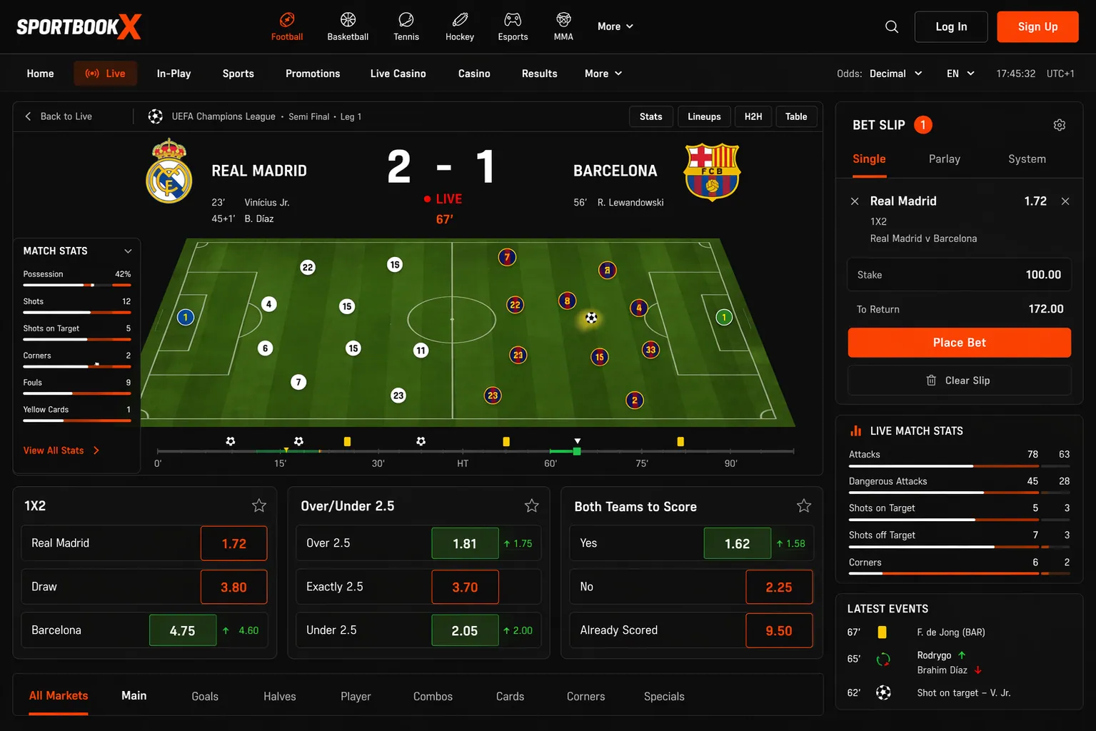 Match detail with full bet-slip